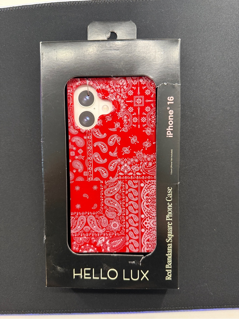 Hello Lux iPhone 16 Case Red Bandana Square MagSafe Glossy Cover TPU